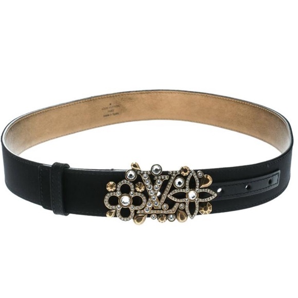 Louis Vuitton Black Satin Rhinestone Fleurs Runway Belt Limited/RARE 2010 COA - Picture 3 of 17